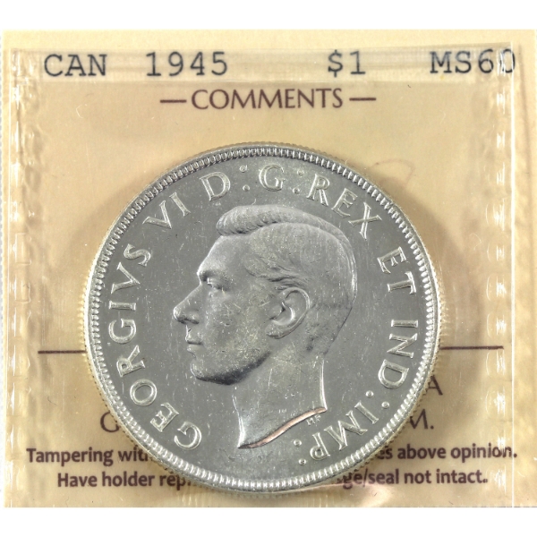 Silver $1 1945 5/5 ICCS MS60