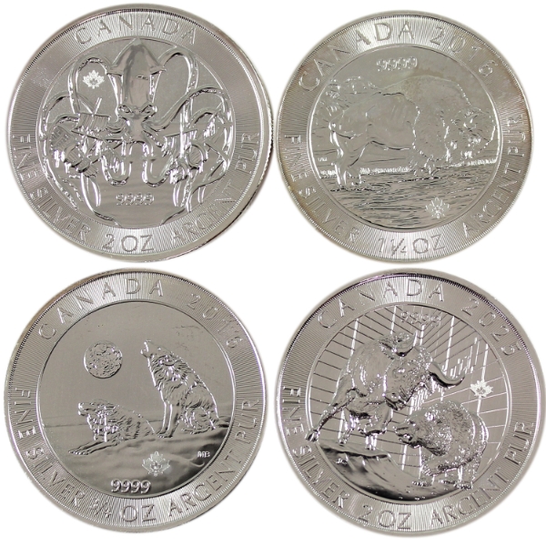 6oz Lot Total! 2016-2025 Assorted Animal .9999 Fine Silver Rounds. 4pcs. (Tax Exempt)