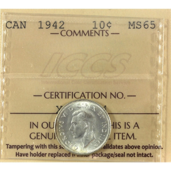 10-cent 1942 ICCS MS65