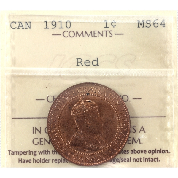 1-cent 1910 ICCS MS64 Red