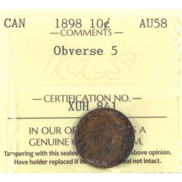 10-cent 1898 Obv 5 ICCS AU58