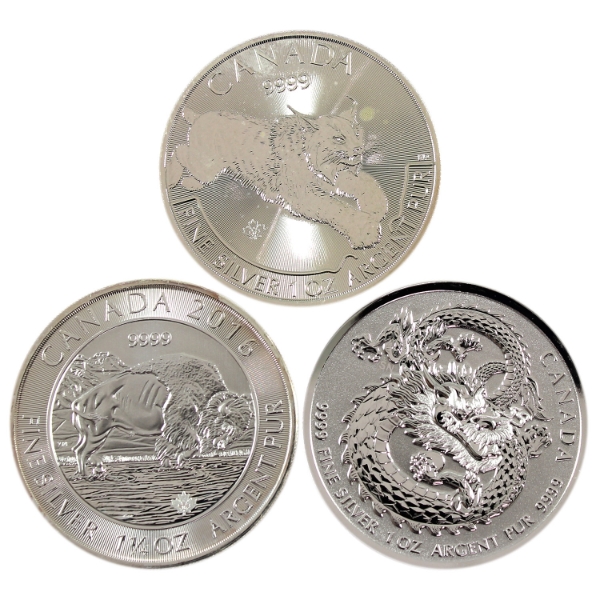 3.25oz Lot Total! 2016-2019 Assorted Animal .9999 Fine Silver Rounds. 3pcs. (Tax Exempt)