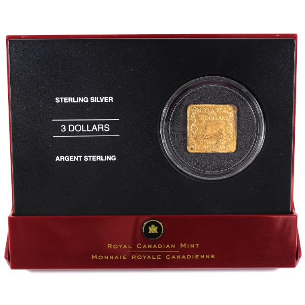 2006 $3 Square Sterling Silver Gold Plated Coin - The Beaver