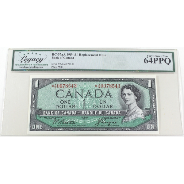 BC-37aA 1954 $1 *A/A Legacy CUNC64 PPQ Beattie-Coyne Replacement SN: *A/A0078543