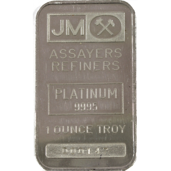 1oz Platinum Johnson Matthey Blank Back .9995 Platinum Bar, SN: 000147 *Low SN!* (Tax Exempt)