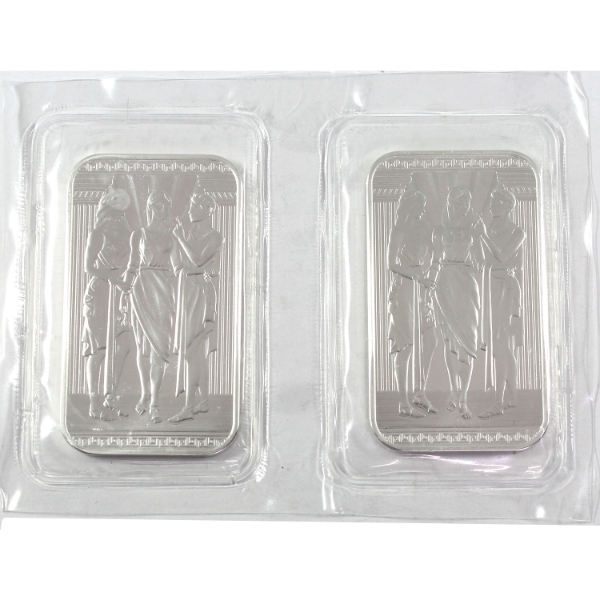 2x 1oz Great Britain The Three Graces .9999 Fine Silver Bars in Sealed Sheet. 2pcs. (Tax Exempt)