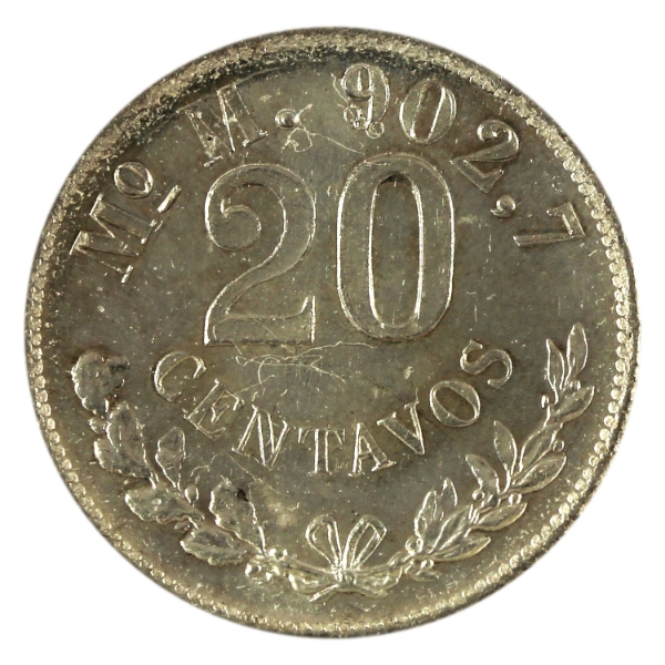 Mexico Silver 1898Mo 20 Centavos Choice BU