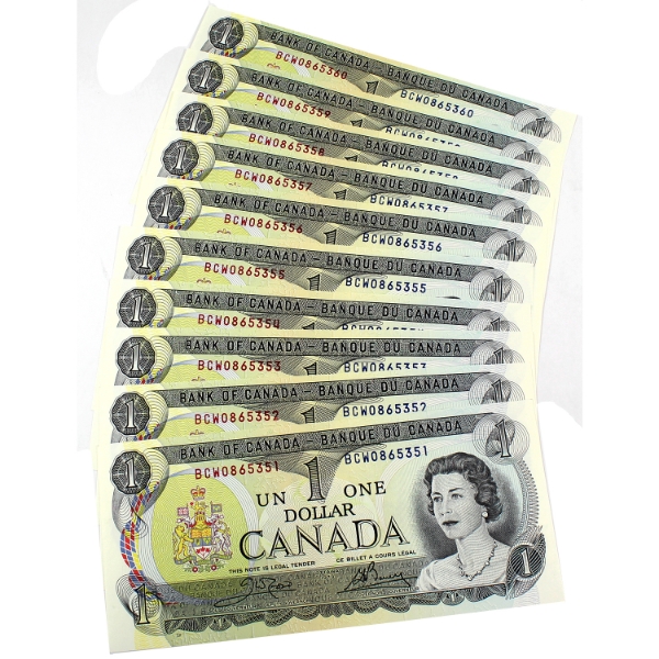 BC-46b 1973 $1 Consecutive Crow-Bouey SN:BCW0865351-"60. 10pcs.