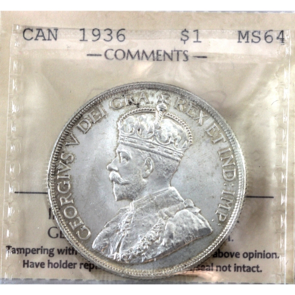 Silver $1 1936 ICCS MS64 