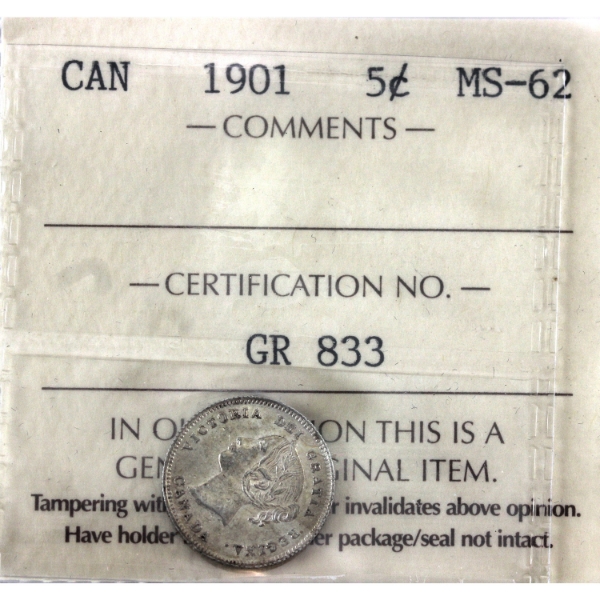 5-cent 1901 ICCS MS62