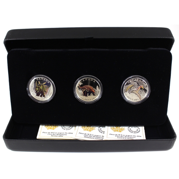2016 $10 Day of the Dinosaurs Fine Silver 3-Coin Set (Tax Exempt)