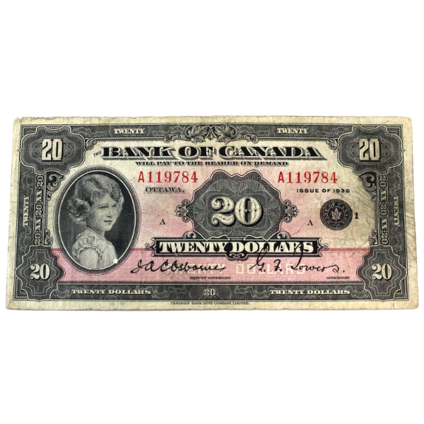 BC-9b 1935 $20 English VG Osborne-Towers Small Seal SN: A119784