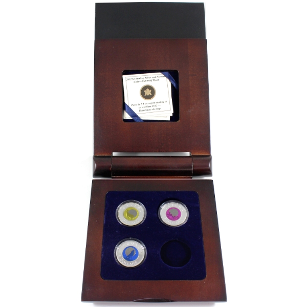 2012 $5 Full Moon Bi-Annual Continuity Series Coin Set in Deluxe Wooden Box, 3 of 4 Coins.