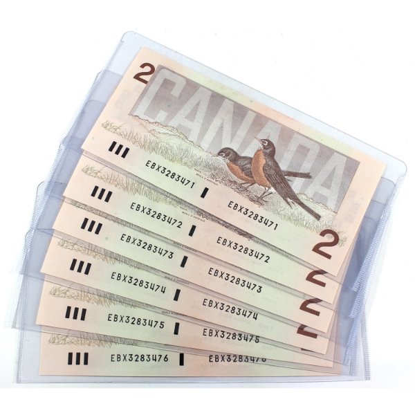 BC-55bA-i 1986 $2 6xConsecutive Thiessen-Crow SN:EBX3283471-"76. 6pcs.