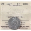 Image 1 : 5-cent 1937 ICCS MS65 