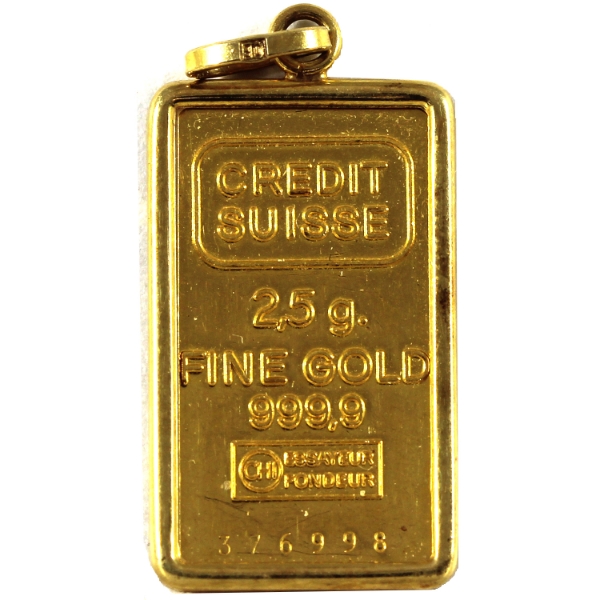 2.5g Credit Suisse .9999 Fine Gold Bar Pendant (Tax Exempt)