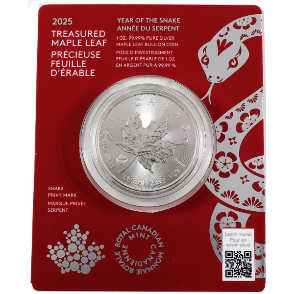 2025 $5 Treasured Maple Leaf: Year of the Snake Privy Premium Bullion .9999 Fine Silver Coin