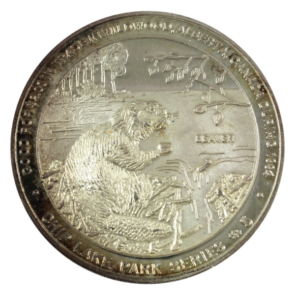 Canada-Wildwood AB 1994 $2 Beaver/Elk Trade Dollar 2oz-Silver, 38mm (Tax Exempt)
