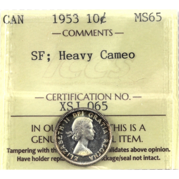 10-cent 1953 SF ICCS MS65 Heavy Cameo