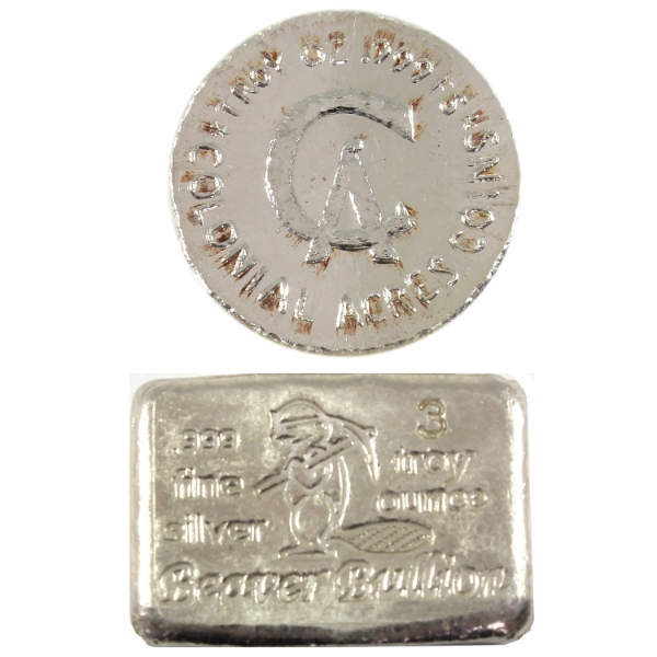 4oz Lot Total! Beaver Bullion 1oz CAC 30th Ann. Round & 3oz Bar .999 Fine Silver. 2pcs. (Tax Exempt)