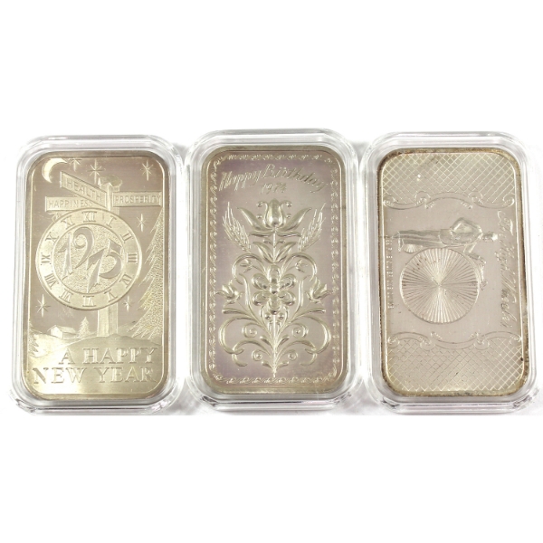 3x 1oz Madison Mint Vintage .999 Silver Art Bars. 3pcs. (Tax Exempt)