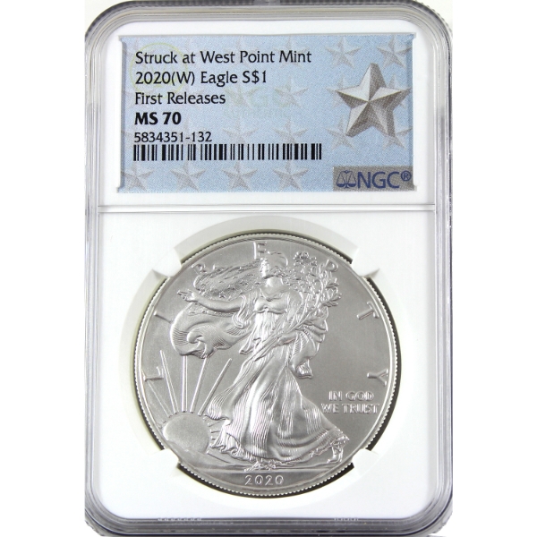 USA Silver 2020W $1 Silver Eagle First Releases Struck at West Point Mint NGC MS70 (Tax Exempt)