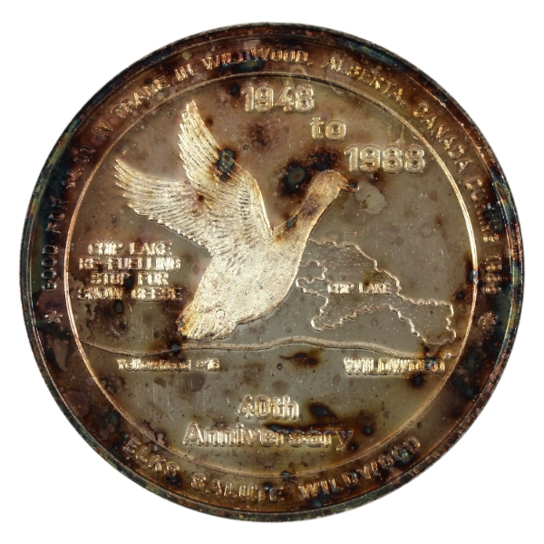 Canada-Wildwood AB 1988 $2 Goose/Elk Trade Dollar 2oz-Silver, 38mm (Tax Exempt)