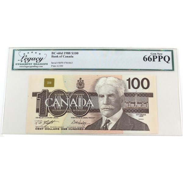 BC-60d 1988 $100 Legacy GEM UNC66 PPQ Knight-Dodge SN: BJW4780463