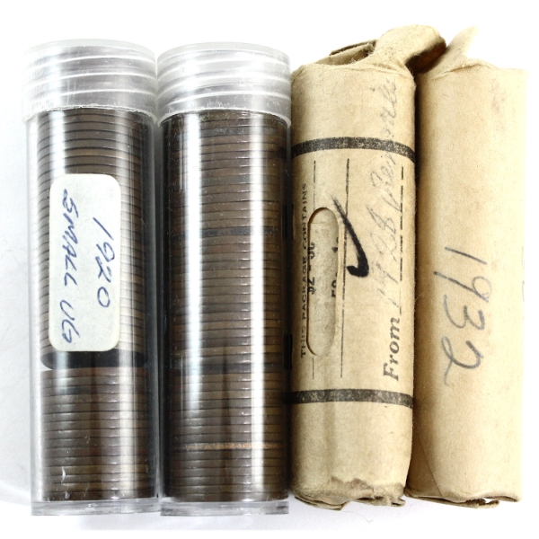 1-cent 1920, 1928, 1929 & 1932 George V Rolls of 50pcs. 4 rolls