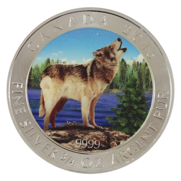 3/4oz 2015 $2 Grey Wolf .9999 Fine Silver Coin w/ Selective Colour (Tax Exempt)