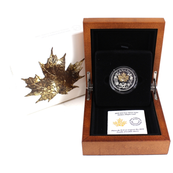 2019 $15 Golden Maple Leaf Fine Silver Coin (Tax Exempt)