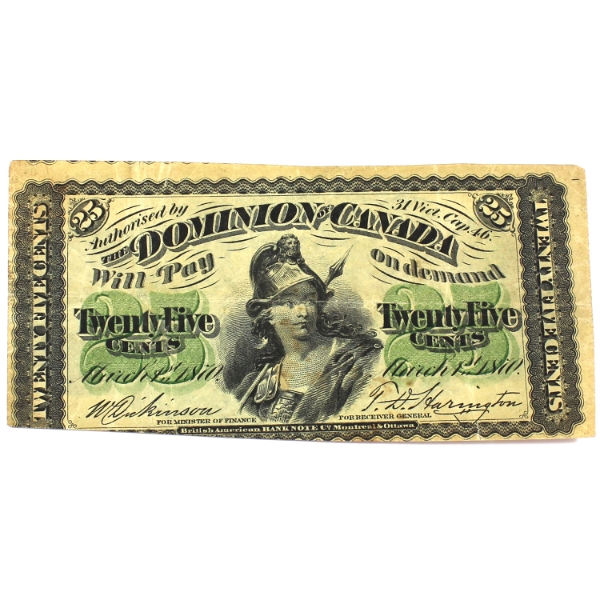 DC-1c 1870 25-cent Shinplaster Plain Series VF-EF Dickinson-Harington
