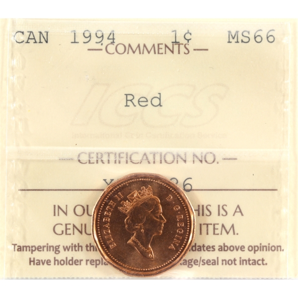 1-cent 1994 ICCS MS66 Red