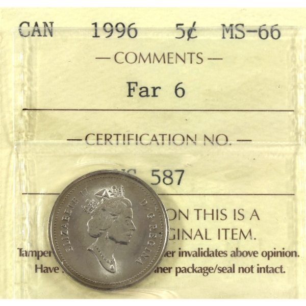 5-cent 1996 Far 6 ICCS MS66