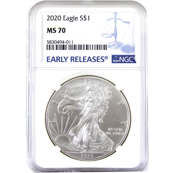 1oz USA 2020 $1 Silver Eagle .999 Fine Silver Coin NGC MS70 (Tax Exempt)