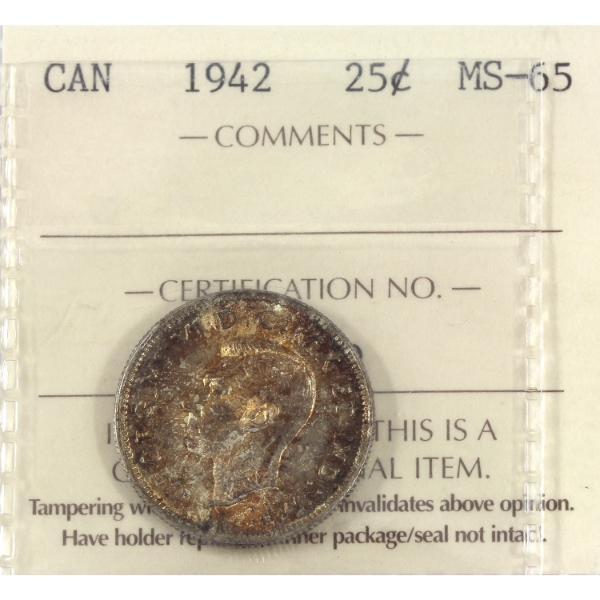 25-cent 1942 ICCS MS65