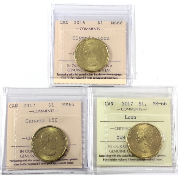 Loon $1 2016-2017 ICCS MS65 to MS66. 3pcs.