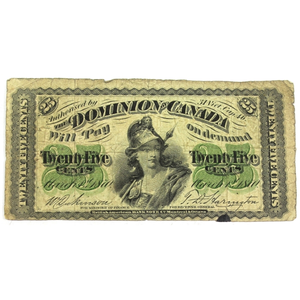 DC-1c 1870 25-cent Shinplaster Plain Series F Dickinson-Harington