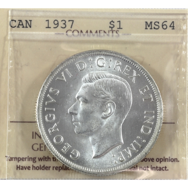 Silver $1 1937 ICCS MS64