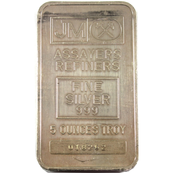 5oz Johnson Matthey Vintage .999 Silver Bar, SN: 018262. Mintage of <15000! (Tax Exempt)