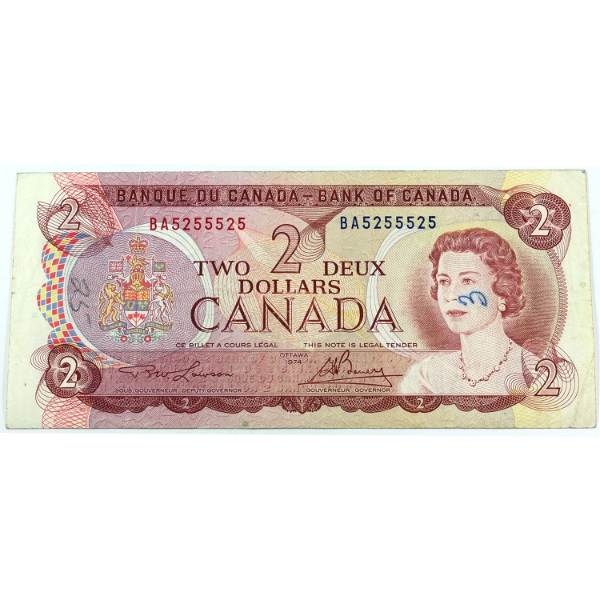 RADAR BC-47a-N1-ii 1974 $2 2-digit RADAR Circ. Lawson-Bouey SN: BA5255525