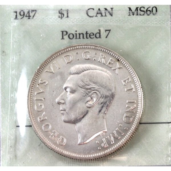 Silver $1 1947 Pointed 7 Prestige Certified MS60