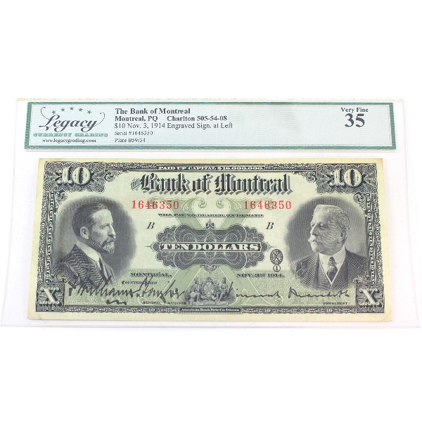 505-54-08 1914 $10 Bank of Montreal Legacy VF35 Taylor-Meredith Engraved Sign at Left SN: 1646350