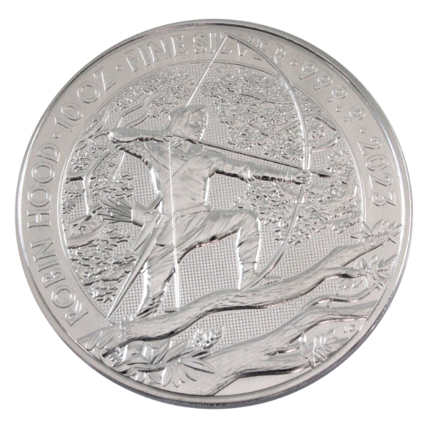 10oz 2023 10 Pound Robin Hood .9999 Fine Silver Round from the Royal Mint UK (Tax Exempt)