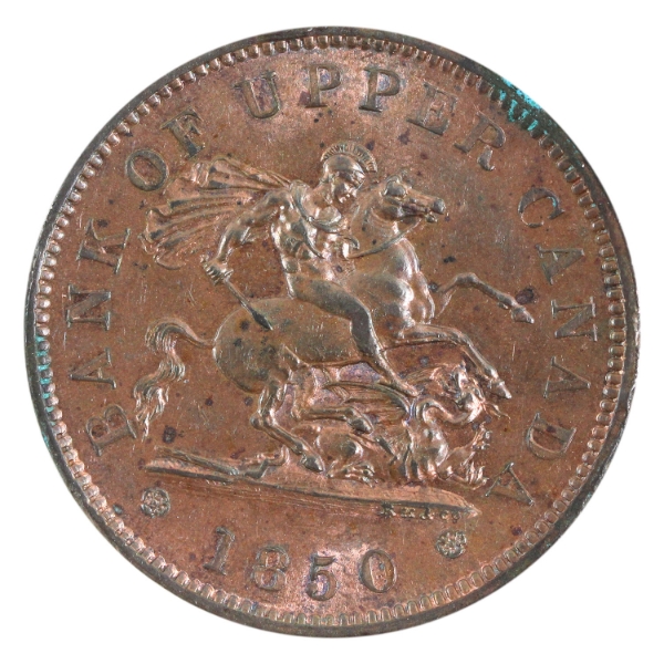 PC-6A1 1850 Bank of Upper Canada One Penny UNC (corrosion)