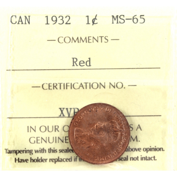 1-cent 1932 ICCS MS65 Red