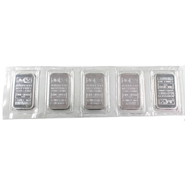 5x 1oz Johnson Matthey .999 Fine Silver Bars in Sealed Sheet. 5pcs (Tax Exempt)