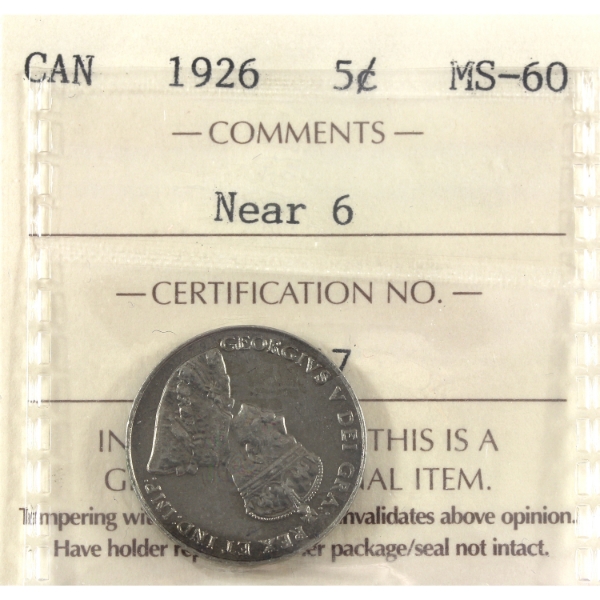 5-cent 1926 Near 6 ICCS MS60