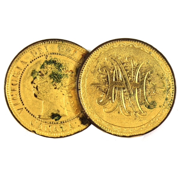 Love Token Brooch Struck on 1 of 2 Gold Plated 1892 1-cent Coins