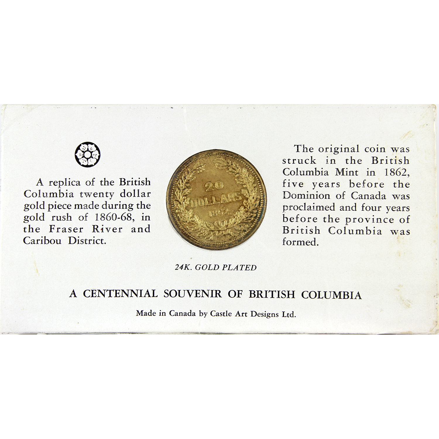 British Columbia 1860-68 $20 Gold Coin Centennial Souvenir Gold Plated ...